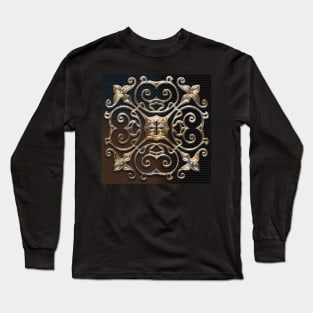 Cross Emblem Design Scroll Pattern Graphic Long Sleeve T-Shirt